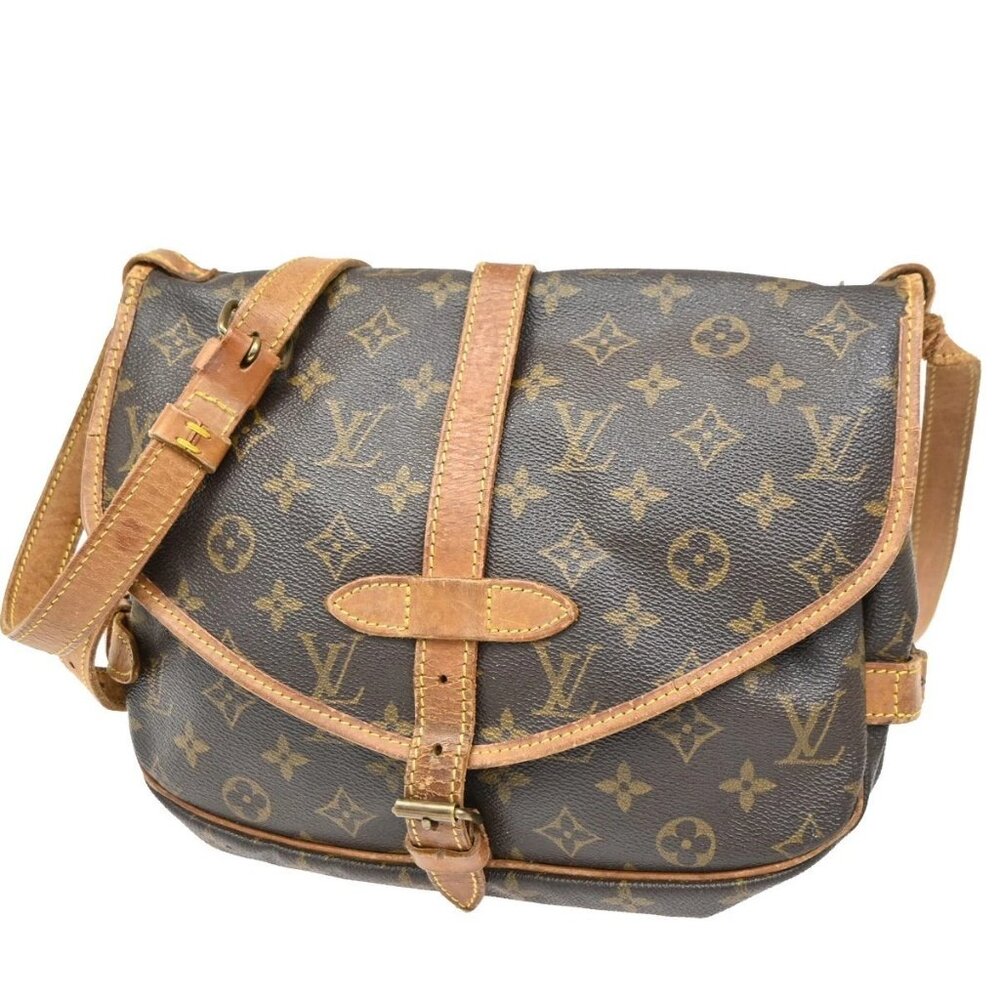 LOUIS VUITTON Logo Saumur MM Shoulder Bag Monogram Leather Brown M40710 64ZA077 - Picture 1 of 16